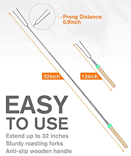 Aoocan Marshmallow Roasting Sticks , Smores Sticks for Fire Pit Set of 10 Extend 45" , Telescoping Rotating Smores Skewers - Hot Dog Roasting Sticks for Campfire, Camping, Bonfire and Grill