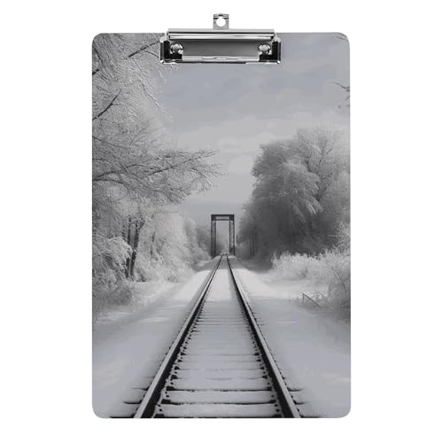 Porte-bloc acrylique A4 Snowy Train Tracks idéal pour les enseignants