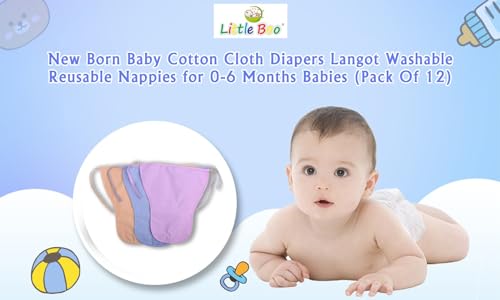 Image of Little Boo New Born Baby Cotton Cloth Diapers Langot Washable Reusable Nappies for 0-6 Months Babies (Pack Of 12)