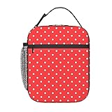 ERCgad Bolsa portátil con estampado de lunares rojos y blancos para bebidas, escuela, almuerzo, trabajo, viajes, picnic, pesca diaria