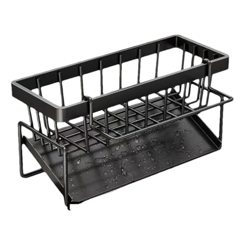 Cocina Fregaderos De Cocina Estantería Staum - Rinks Organizador Negro | Estantes De Almacenamiento De Enjuague, Portavasos De Acero Inoxidable | Herramientas De Limpieza Organiz Con Drenaje Rap