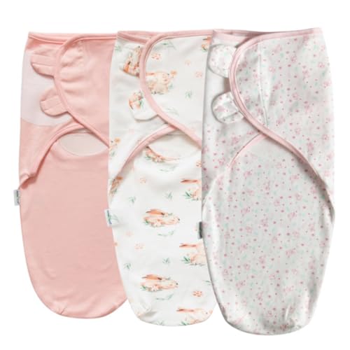 Image of Little Tots Swaddle Blanket for Baby Girl Boy Easy Change Infant Wrap 2 or 3 Pack Adjustable Sleep Sack for Newborn Babies 0-3 Month (Pink Rabbits)