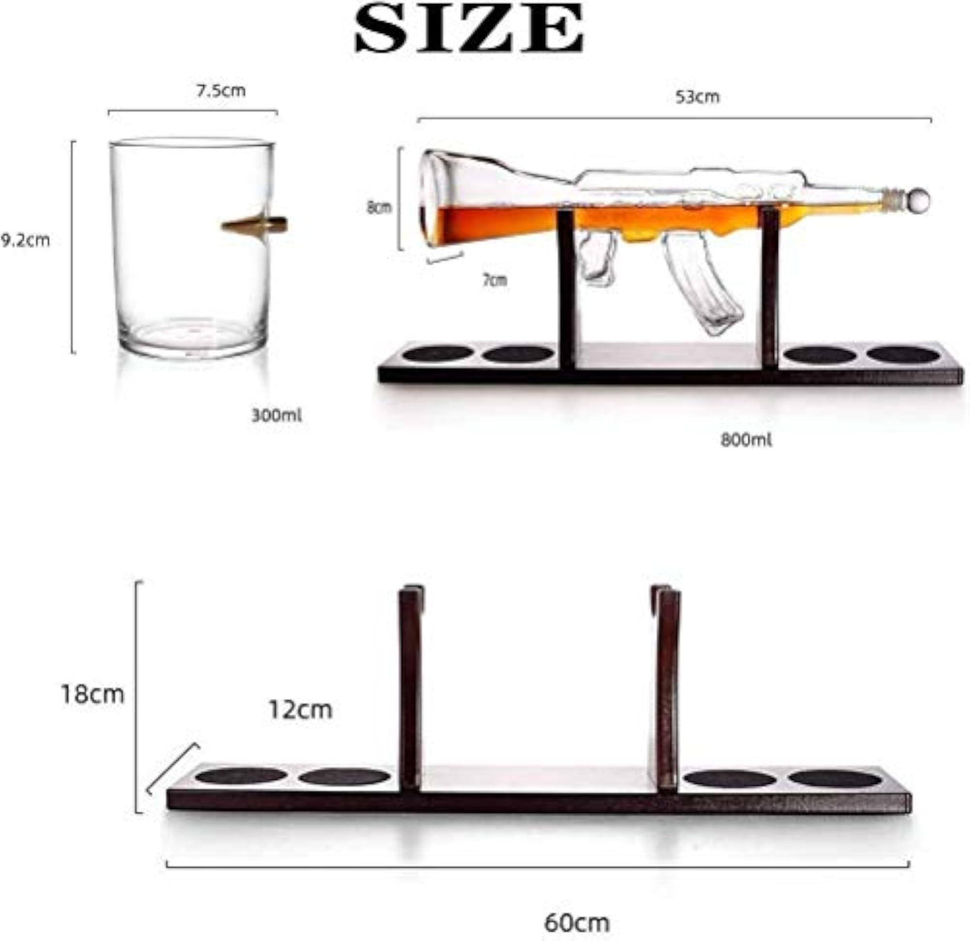 Gun Large Decanter Set with Bullet Glasses, 1000 ml