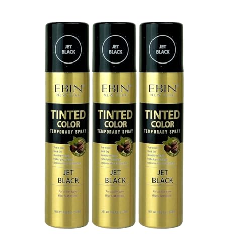 EBIN NEW YORK Temporary Hair Color – 3x Tinted Color Temporary Spray 3.38oz (100ml) Jet Black Bundle — Root Touch Up and Gray Coverage with Lightweight, Quick-Dry Finish – Gift Set (3 Items)