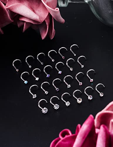 Lsnevsie Nose Rings Studs For Women 18G 316L Surgical Stainless Steel Screw Stwist Spiral Silver Opal Nose Stud Ring Body Piercing Jewelry For Men Diamond Cz 1.5Mm 2Mm 2.5Mm 3Mm 3.5Mm 4Mm #TOP3