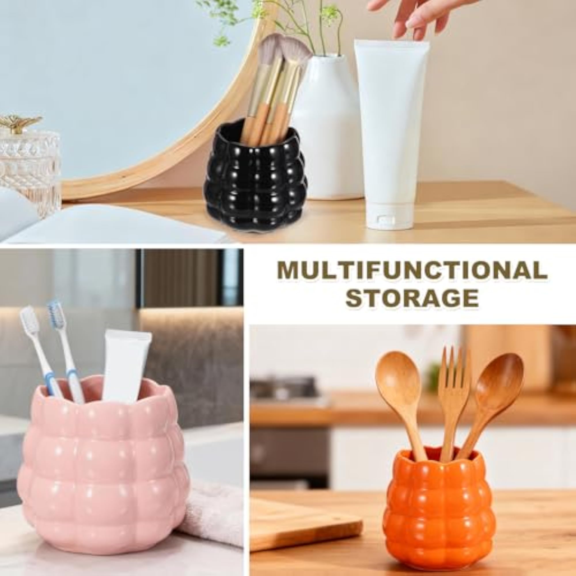 Ceramic Round Makeup Brush Holder for Vanity