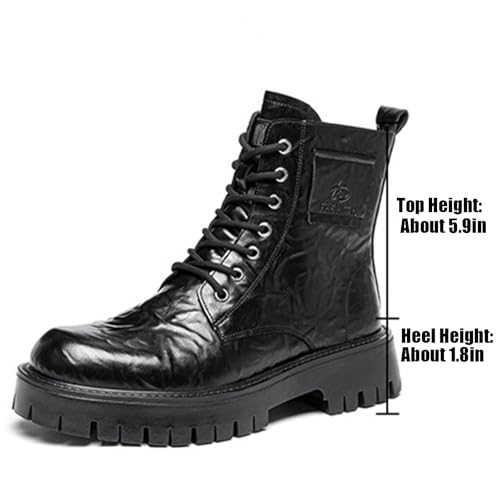 Men's Genuine Leather Lace Up Chunky Platform Combat boots Comfort Round Toe Non-Slip lug sole Motorcycle Ankle Boots with Side Zipper4