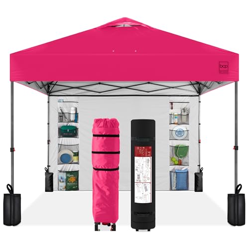 Best Choice Products 10x10ft Pop Up Canopy Tent with Sidewall, 1 Person 1 Minute Set Up, Carry Case, 4 Weight Bags - Hot Pink