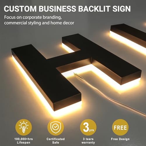 Image of Custom Led Business Backlit Signage, Customizable 3d Laser Cut Metal Business Logo Sign For Wall, Personalized Illuminated Backlit Reverse Channel Sign For Company Office Salon Storefront Studio Cafe