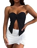 MISSACTIVER Women’s Y2K Sexy Twist Front Tube Top Strapless Sleeveless Solid Cut-Out Midriff Crop Tops Tank Top(Small,Black)