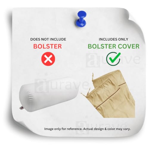 Image of AURAVE Suede 300 TC Printed Bolster Cover with Drawstring Closure, Set of 2, Soft Breathable Durable Machine Washable for Sofa Bed & Home Decor, 15 inchx30 inch, Beige | Cover Only