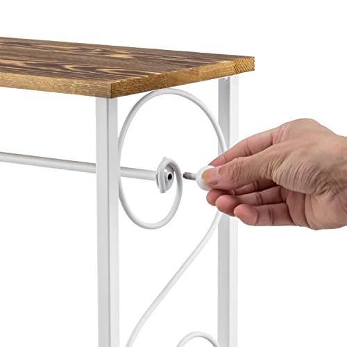 Mygift White Metal Bathroom Table Stand Storage Shelf With Dual Toilet Paper Holder, Magazine Basket And Scrollwork Design #TOP3