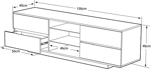 Centurion Avitus Gloss Black with 4-Black Drawers & 3-Shelf 32"-65" LED/LCD/Plasma Cabinet TV Stand