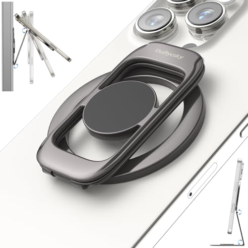 Doflyesky for MagSafe Magnetic Phone Grip Stand [Upgrade Dual-Hinge-Sided Magnets] Compatible with MagSafe Ring Gym Car Holder for iPhone 17/16/15/14/13/12 Pro Max Series Case All Phones (Black)
