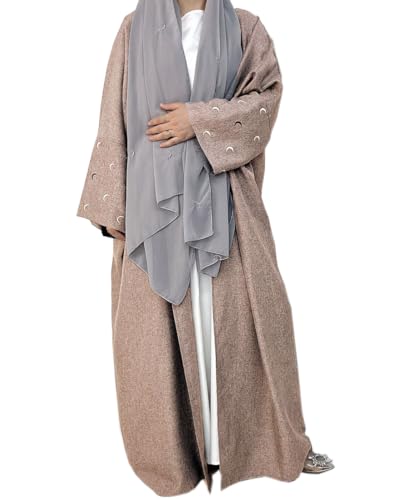 Image of Women's Batwing Sleeve Open Front Kimono Abaya Embroidery Moroccan Kaftan Cardigan