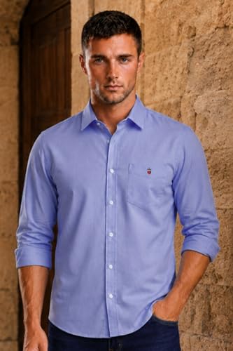 Image of Louis Philippe Men's Slim Fit Signature Oxford Easy Care, Natural Stretch Full Sleeve Solid Casual Shirt, Cotton