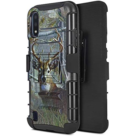 Customerfirst Case Compatible for Samsung Galaxy A01 with [Temper Glass Screen] Rugged Belt Clip Holster Case (Deer) Cover