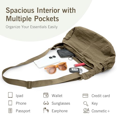 Image of Canvas Crossbody Bag for Women, Shoulder Bag with Pockets, Casual Travel Messenger Bag