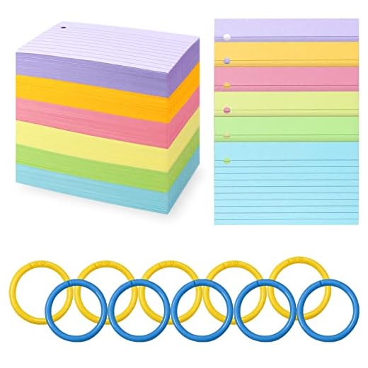 Bercoor 600 Pieces Index Cards Flash Cards with Rings, 3 x 5 Ruled Index Cards, Colored Note Cards, Study Cards for School, Office Supplies