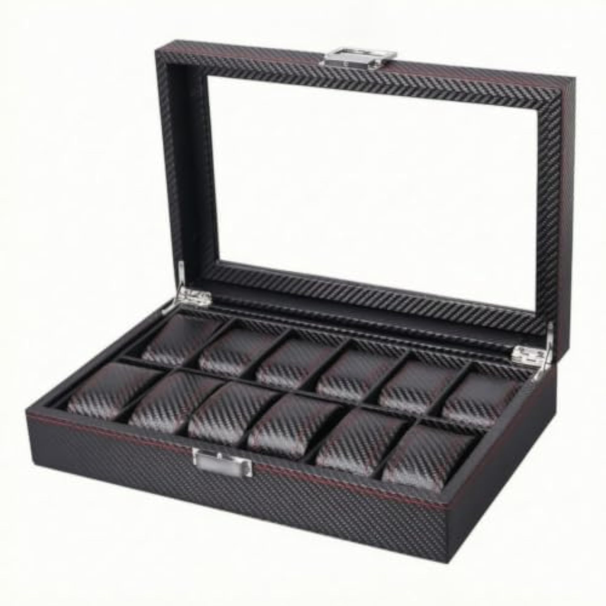 Carbon-Fiber Watch Storage Box with Transparent Window