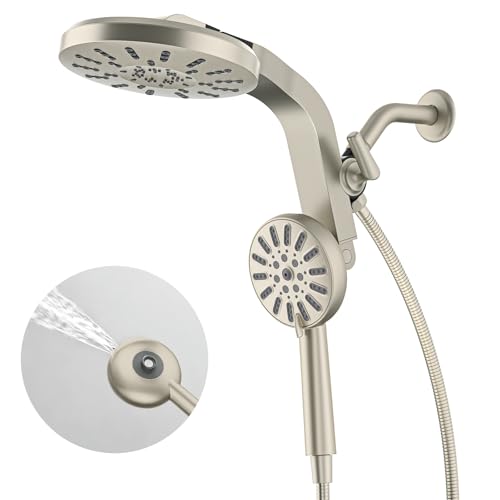 Image of INAVAMZ High Pressure Rain Shower Head Combo with Magnetic Handheld Nickel | Dual Shower System with Rainfall Showerhead and 8-Spray Handheld, Magnetic Dock, Adjustable Angle, Power Jet for Cleaning