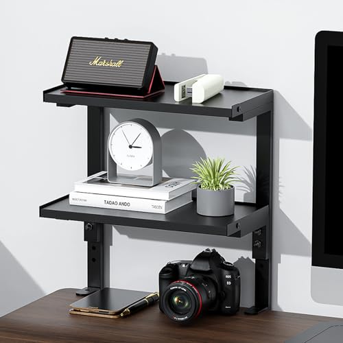OUTIOE 2-Tier Desk Shelf, Expandable Under Desk Storage, Clamp on Desk Shelf, Desktop Accessories...