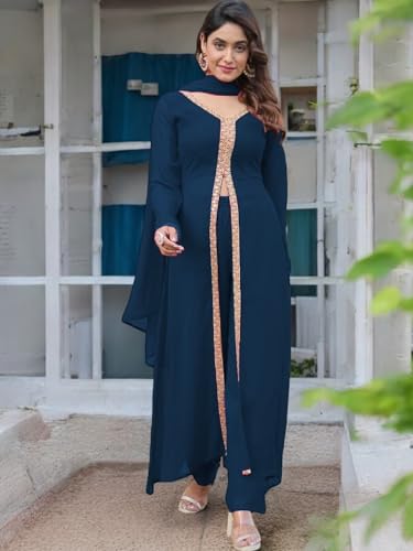 Image of Elegant Women?s Ethnic Kurta Set with Intricate Embroidered Lacework - Designer Kurta with Dupatta & Bottom Wear - Perfect for Weddings & Festive Occasions