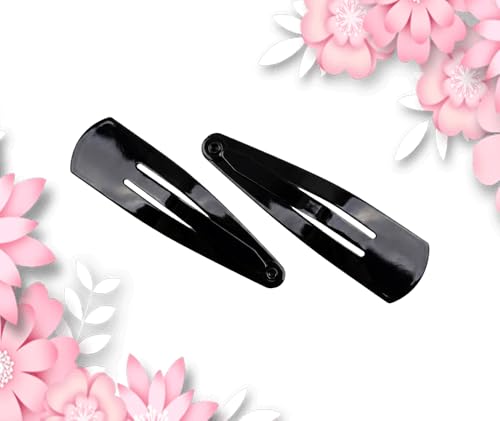 Image of Glaze Black Glossy Finish Large Snap Hair Clips, Tic Tac Style, Pack of 12
