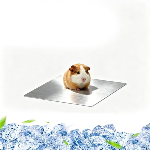 Guittly 2pcs Small Pet Cooling Mat Bite-Resistant Aluminum Cooling Pad for Rabbits Hamsters Guinea Pigs Summer Ice Bed Small Animal Cool Mat Safe Lightweight Design with Smooth Edges (12x8cm)