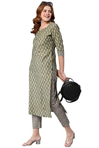 Image of GoSriKi Women's Cotton Blend Kurta With Pant