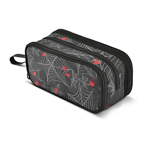 Image of ZAZYXTJ Spider Web Large Capacity Pencil Case 3 Compartment Pen Pouch Storage Canvas Makeup Bag for School Office Teen Girl Boy Men Women