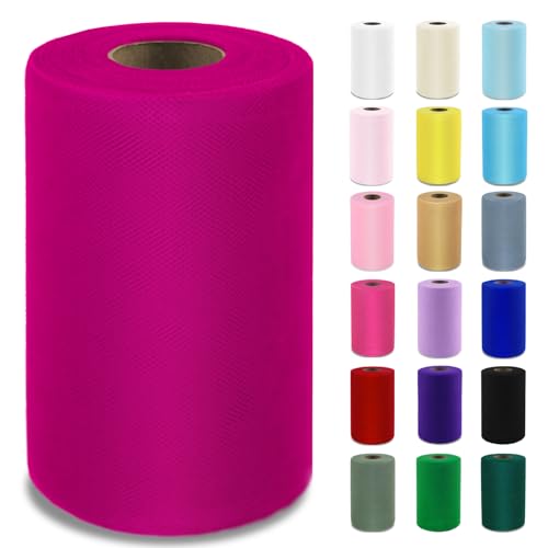 Image of Magenta Tulle Fabric Roll 6 Inch x 100 Yards Tulle Ribbon