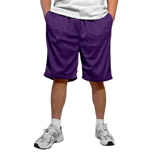 Highfundamental Mens Athletic Mesh Shorts with Drawstring 2 Pockets Lightweight Gym Workout Wear Basketball Shorts 8 Inseam Purple