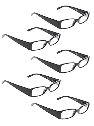 LUR READING GLASSES 5 pack Rectangular Readers (Black)