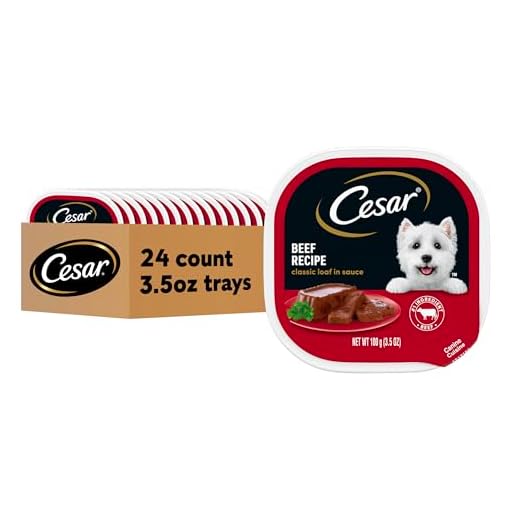 Cesar Classic Loaf in Sauce Adult Wet Dog Food Beef Recipe, Wet Food for Dogs, 3.5 oz Easy Peel Trays, 24 Count