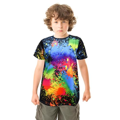Image of Boys Tie Dye Shirts 3-12 Years Hippies Senior Crewneck Short Sleeve Rainbow Tee for Kids (US, Age, 11 Years, 12 Years, Black)