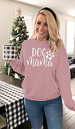 Alltb Dog Mom Sweatshirt Women Dog Mama Shirt Pullover Cute Dog Sweater Long Sleeve Letter Print Tshirt Tops Peach #TOP2