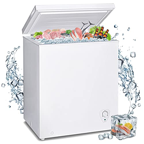Techomey Deep Chest Freezer 3.5 CU. FT, Small Freezer Chest Freestanding, Quiet Compact Freezer, with Adjustable Thermostat Control&Removable Wire Basket, White