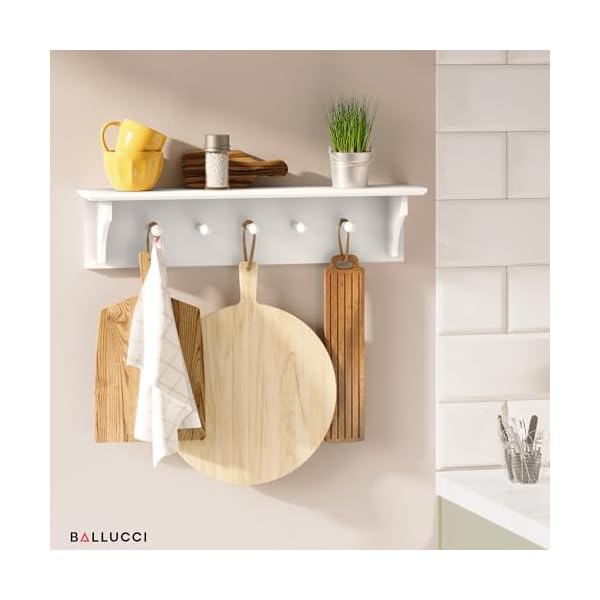 Ballucci floating coat and hat wall shelf rack coat rack wall mount 5 pegs hook 24 white  urban country home decor