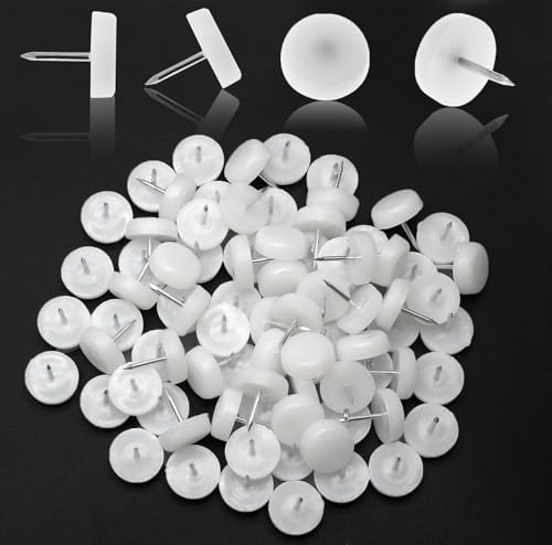 Qjaiune 100Pcs 18mm Nail in Furniture Glides, White Nylon Tack Pads