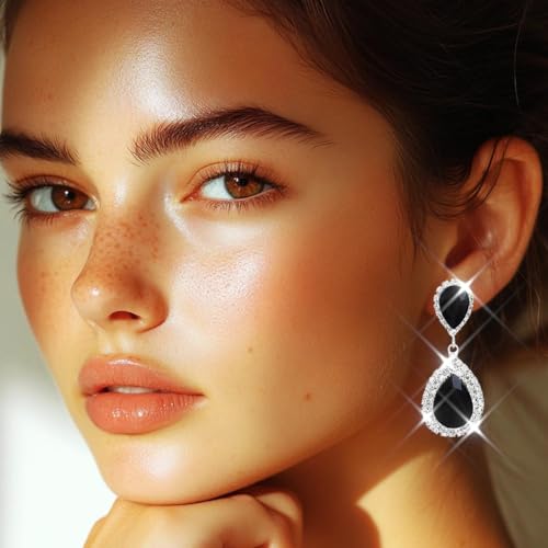Catery Crystal Wedding Earrings Black Rhinestone Ear Rings Teardrop Bridal Ear Jewelry for Brides and Women by Catery - Image 5