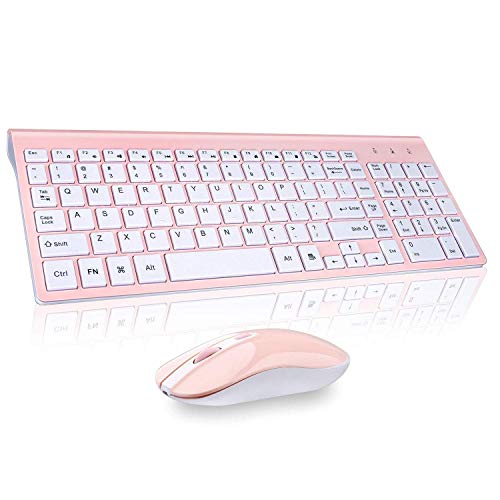Image of cimetech Wireless Keyboard and Mouse Set, 2.4G Ultra-Thin Sleek Design, USB Compact Full Size Keyboard Mouse Combo for Windows, Computer, Desktop, PC, Notebook - Pink