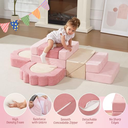 Image of Foam Climbing Toys for Toddlers, 13pcs Soft Play Climbing Blocks | Climb and Crawl Activity Playset, Indoor Crawling Sliding Toys, High-Density Foam Play Structures for Playroom,Washable Cover