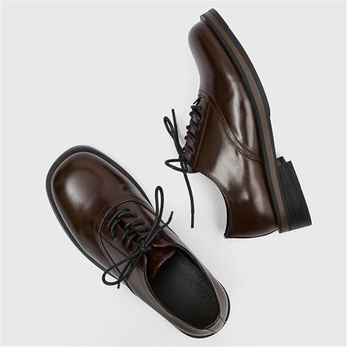 Men's Leather Platform Chunky Heel Lace Up Dress Oxford Shoes Comfortable Square Toe Casual Formal Office Work Vintage Derby Shoes for Gentleman Wedding Business Party3