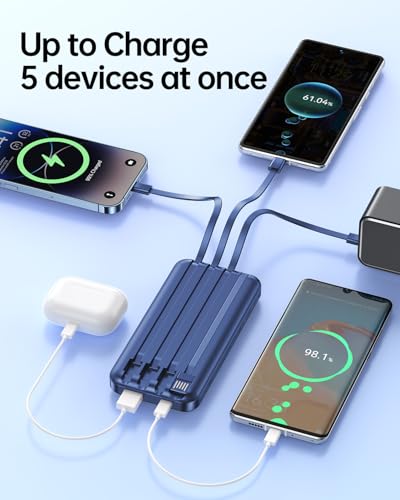Cargador portátil RONEGN 20000mAh con cable integrado azul miniatura 5