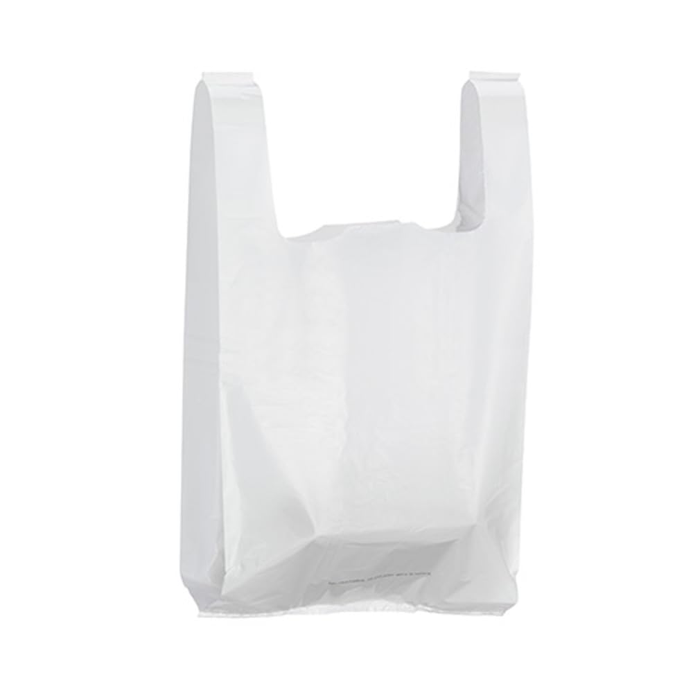 Confezione Da 100 Sacchetti Di Plastica Riutilizzabili Con Manici, 45x26 Cm, 50μ, Conformi Alla Normativa CEE - Colore Bianco