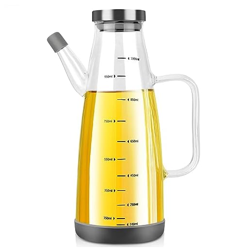 GUWINA Olivenöl Flasche Ölspender Glas,1L Essig Leer Ölflasche mit Handhaben,Groß Auslaufsicher Ölspender für Küche BBQ Tisch Camping