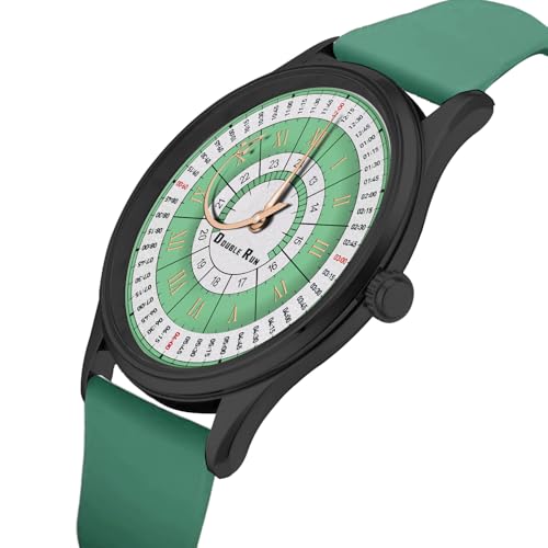 Image of DOUBLERUN Black Case Silicone Strap, 24-Hour Display, Roman Numerals, Analog Watch
