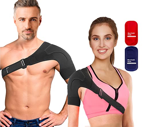 Shoulder Brace for Men and Women, Shoulder Stability Support Brace, Adjustable Fit Sleeve Wrap, Relief for Shoulder Injuries, Tendonitis (One Size Regular)