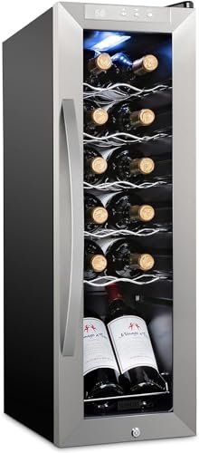 Schmécké 12 Bottle Compressor Wine Cooler Refrigerator w/Lock - Large Freestanding Wine Cellar For Red, White, Champagne or Sparkling Wine - 41f-64f Digital Temperature Control Fridge Stainless Steel